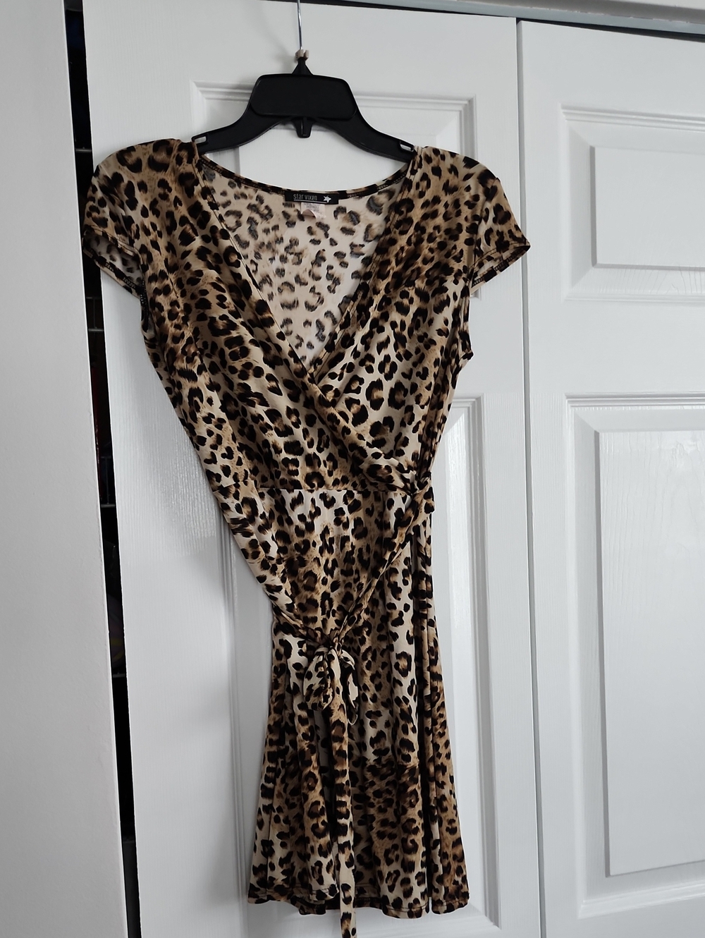 Star Vixen Leopard Wrap Mini Dress - Beige/Brown